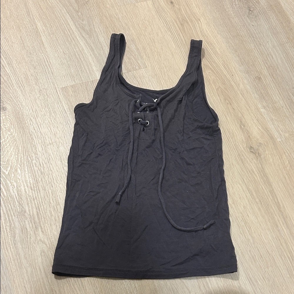 American Eagle Outfitters Charcoal Lace-Up Tank Top